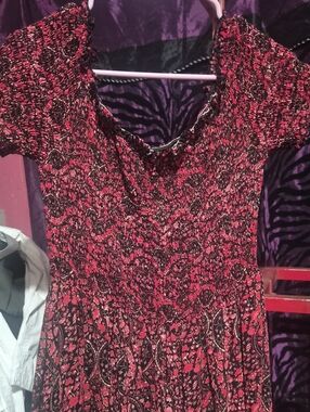 Pink and Black Floral Maxi Dress, Smocked Bodice